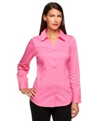 Denim & Co. Essentials Button Front Blouse W Shirt Tail Hem