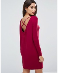 Asos Cowl Back Mini Dress With Strap Detail And Long Sleeve