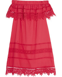 Sea Crochet Paneled Cotton Voile Mini Dress Fuchsia