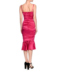 Dolce & Gabbana Sleeveless Ruched Bustier Flounce Dress Fuchsia Pink