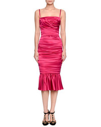 Dolce & Gabbana Sleeveless Ruched Bustier Flounce Dress Fuchsia Pink