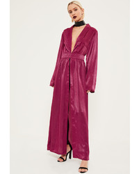 Missguided Pink Crushed Satin Waist Detail Duster Coat