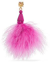 Oscar de la Renta Feather Crystal And Bead Earrings Bright Pink