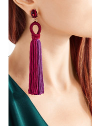 Oscar de la Renta Tasseled Silk Gold Plated And Swarovski Crystal Clip Earrings Pink