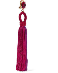 Oscar de la Renta Tasseled Silk Gold Plated And Swarovski Crystal Clip Earrings Pink