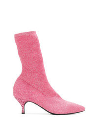 Hot Pink Elastic Ankle Boots