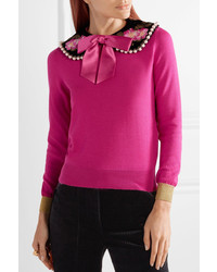 Gucci Embellished Cashmere And Silk Blend Sweater Fuchsia