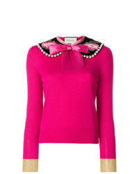 Hot Pink Embellished Crew-neck Sweater