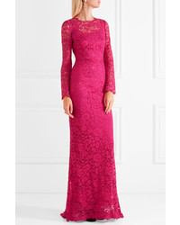 Dolce & Gabbana Crystal Embellished Corded Lace Gown Pink