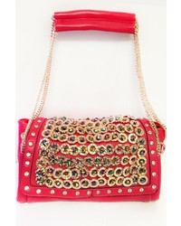 Hot Pink Embellished Leather Bag