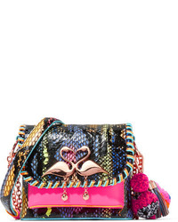 Sophia Webster Claudie Embellished Elaphe And Neon Leather Shoulder Bag Pink