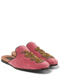 Gucci Embellished Velvet Backless Loafers