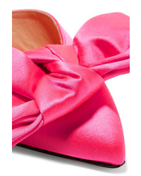 Charlotte Olympia Sophie Suede Trimmed Bow Embellished Satin Mules Pink