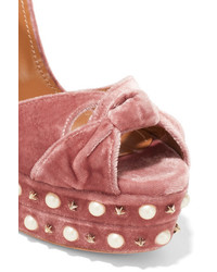 Aquazzura Harlow Embellished Velvet Platform Sandals Antique Rose