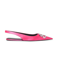Hot Pink Embellished Satin Ballerina Shoes