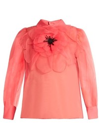 Gucci Embellished Poppy Rosette Silk Organza Blouse