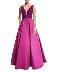 Jovani Sleeveless Embellished Silk Taffeta Ball Gown Magenta