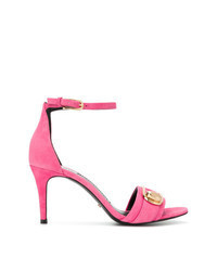 Hot Pink Embellished Suede Heeled Sandals