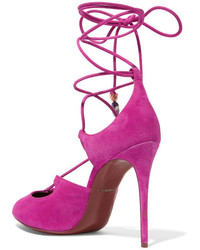 Dolce & Gabbana Embellished Lace Up Suede Pumps Fuchsia