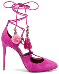Dolce & Gabbana Embellished Lace Up Suede Pumps Fuchsia