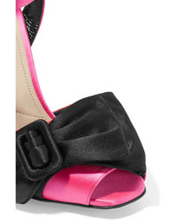Prada Bow Embellished Satin Wedge Sandals Pink