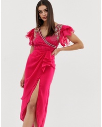 Hot Pink Embellished Wrap Dress