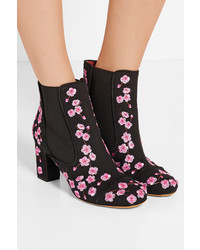 Tabitha Simmons Micki Blossom Embroidered Canvas Ankle Boots Pink