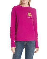 Hot Pink Embroidered Crew-neck Sweater