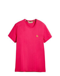 Hot Pink Embroidered Crew-neck T-shirt