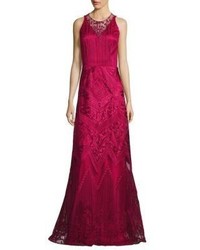 David Meister Embroidered A Line Gown