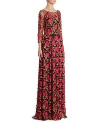 Marchesa Notte Embroidered A Line Gown