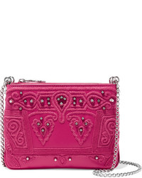 Christian Louboutin Triloubi Studded Embroidered Leather Shoulder Bag Pink