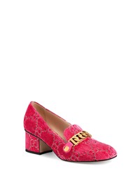 Hot Pink Embroidered Leather Pumps