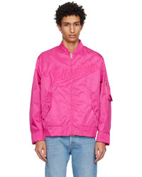 Hot Pink Embroidered Nylon Bomber Jacket