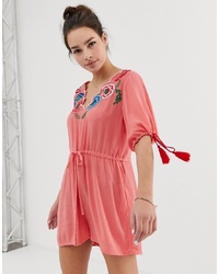 Hot Pink Embroidered Playsuit