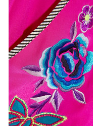 Matthew Williamson Sakura Floral Embroidered Silk Playsuit Fuchsia