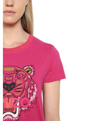Kenzo Tiger Embroidered Cotton Jersey T Shirt