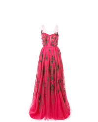 Hot Pink Embroidered Tulle Evening Dress