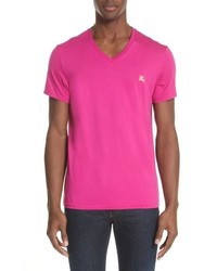 Hot Pink Embroidered V-neck T-shirt