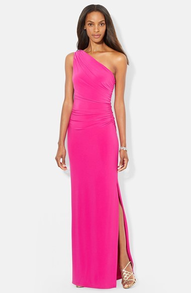 Lauren Ralph Lauren Embellished One Shoulder Jersey Column Gown | Where ...