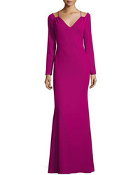 Badgley Mischka Long Sleeve Stretch Crepe Gown Pink