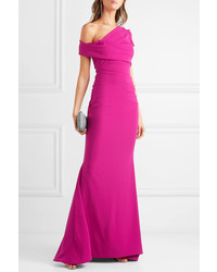 Talbot Runhof Moa One Shoulder Ruched Stretch Crepe Gown