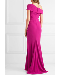 Talbot Runhof Moa One Shoulder Ruched Stretch Crepe Gown