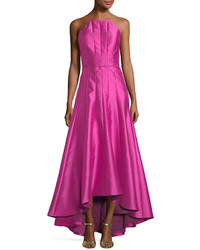 Phoebe Couture Paneled Crepe High Low Gown