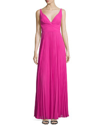 Laundry by Shelli Segal Sleeveless V Neck Plisse Gown Electric Pink