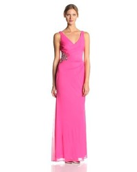 JS Boutique V Neck Jersey Chiffon Gown With Side Detail