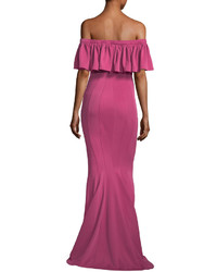 Zac Posen Zac Crystal Off The Shoulder Pintuck Trumpet Evening Gown