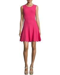 Alice + Olivia Paulie Sleeveless Scalloped Fit And Flare Dress Pink
