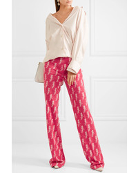 Miu Miu Jacquard Knit Wool Blend Flared Pants Pink