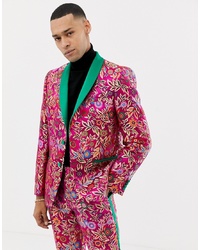 ASOS Edition Slim Tuxedo Suit Jacket In Fuchsia Pink Jacquard